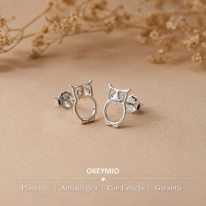 Topos Búho Plata 925 Aretes Minimalistas Mujer