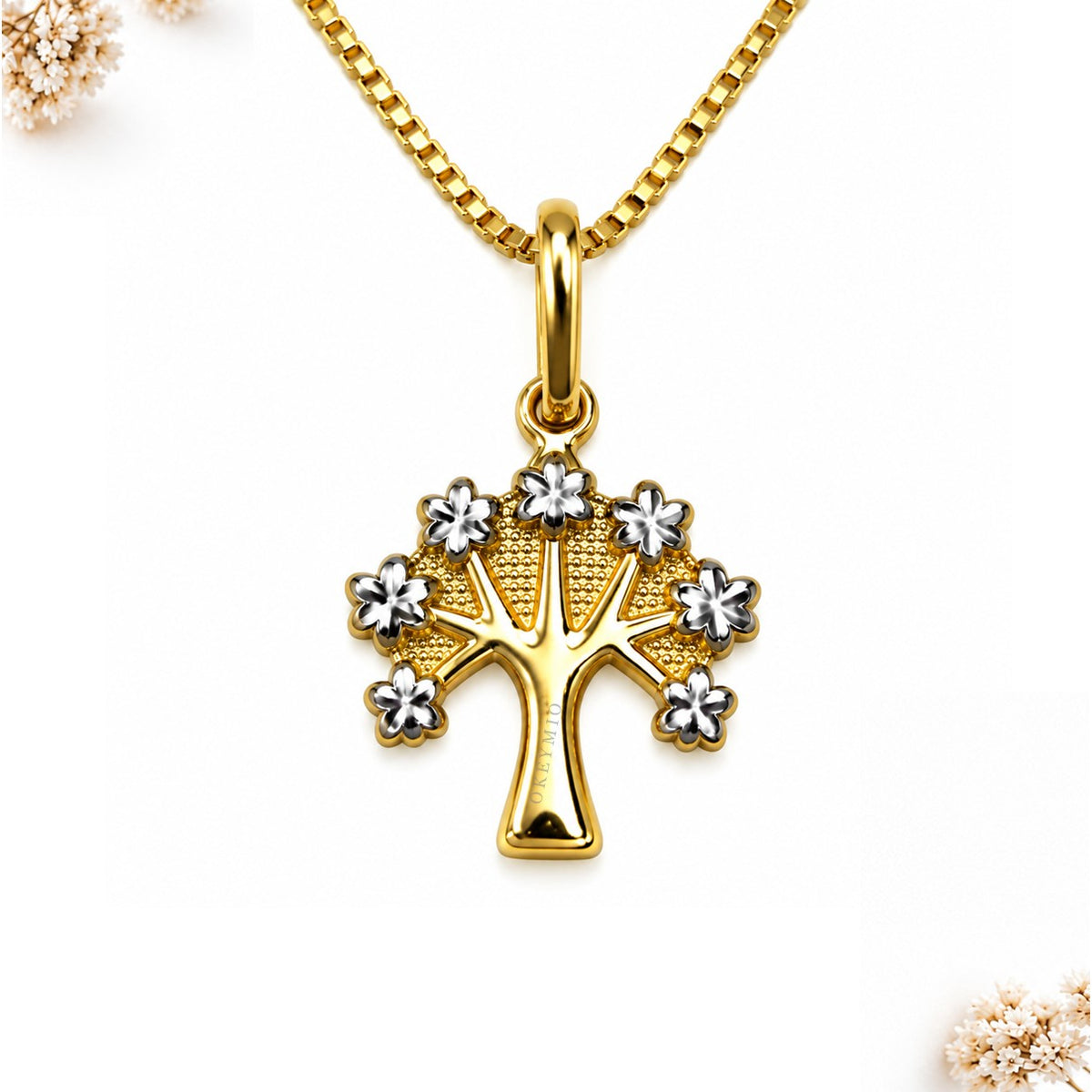 Dije Árbol De La Vida Bicolor Flores Oro Laminado 18k Mujer