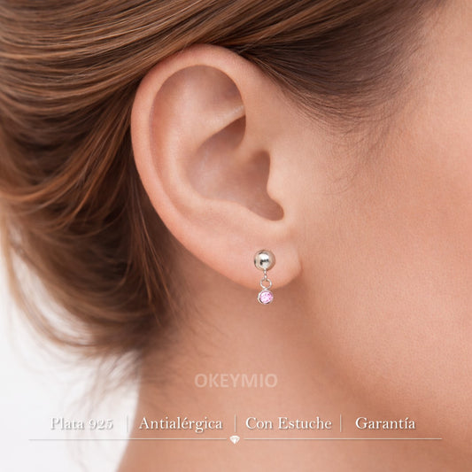 Aretes Topos Modernos Plata 925 Hipoalergénicos Circon Rosa
