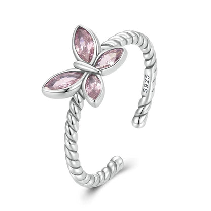Anillo Ajustable Mariposa De Cristal Plata 925