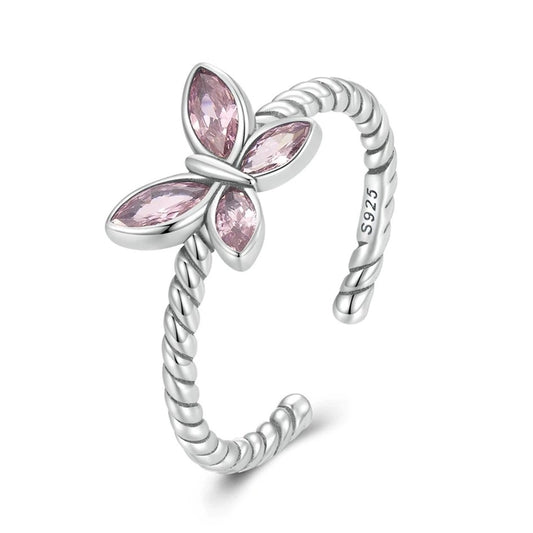 Anillo Ajustable Mariposa De Cristal Plata 925
