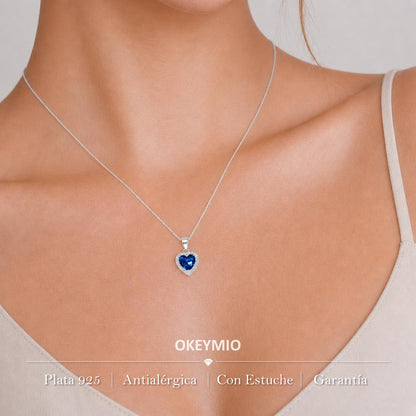 Dije Corazón Azul Plata 925 Con Circones Brillantes