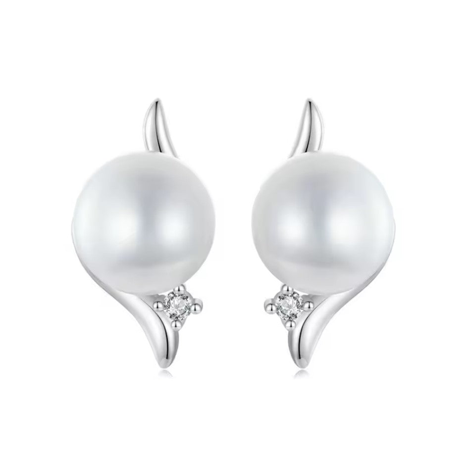 Aretes Topos Perla Shell  En Plata 925