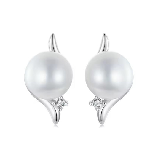 Aretes Topos Perla Shell  En Plata 925