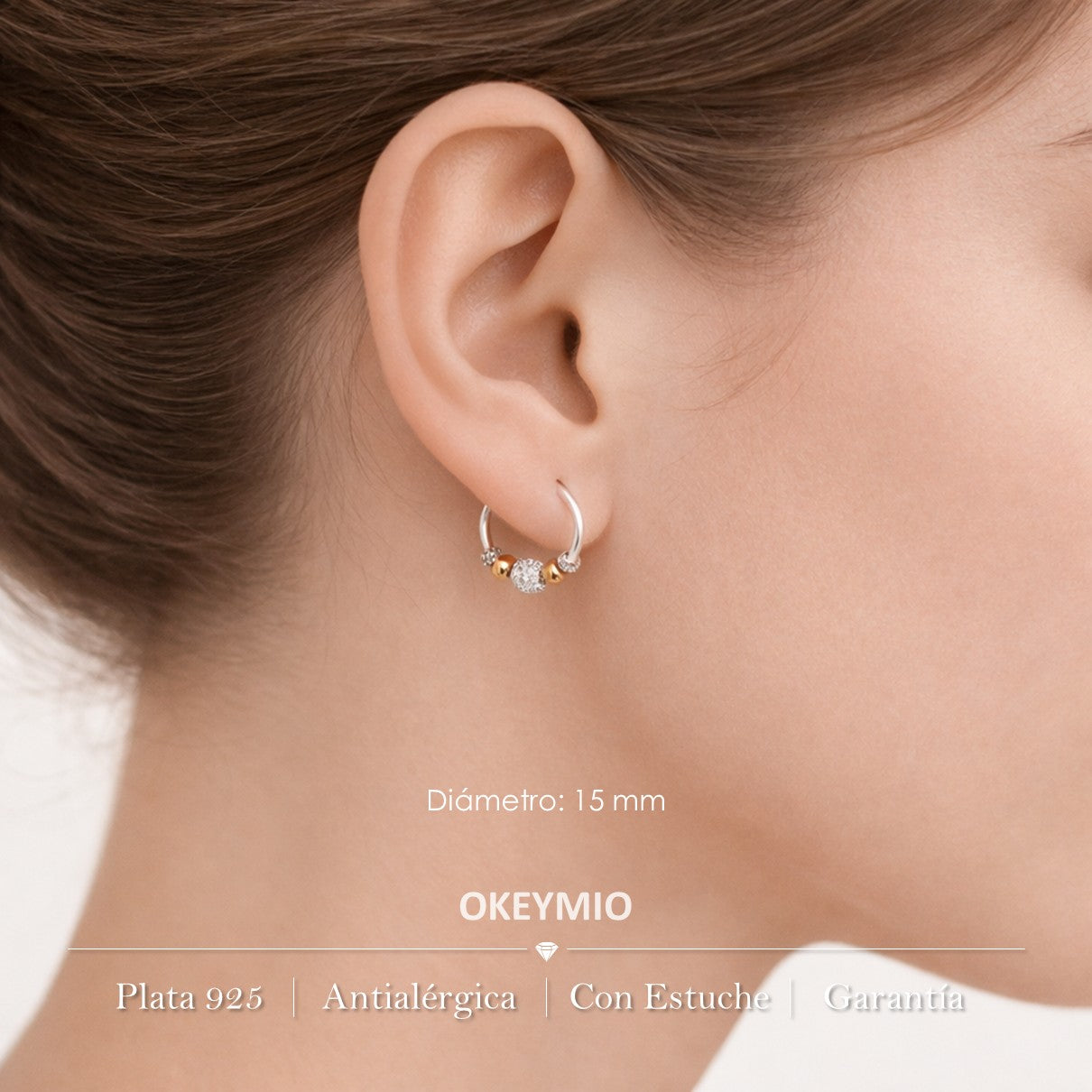 Candongas En Oro 18K y Plata 925 -15 mm