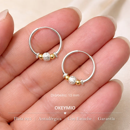 Candongas En Oro 18K y Plata 925 -15 mm