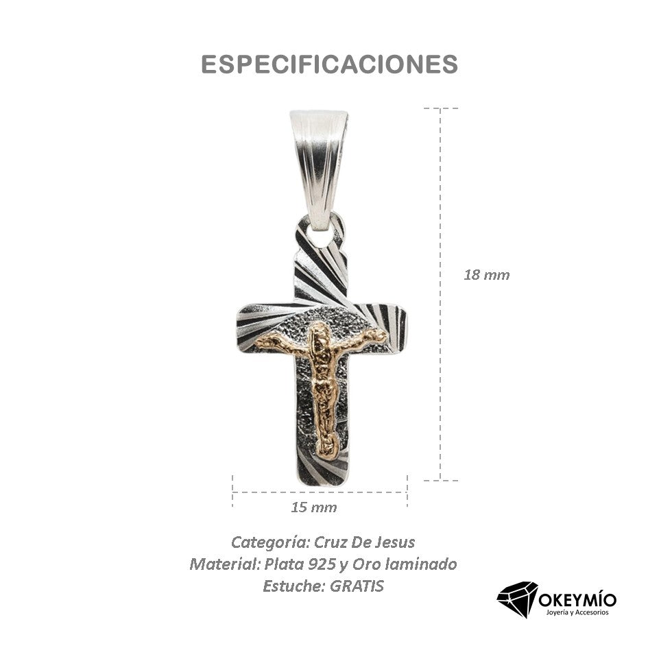 Dije y Cadena Con Cruz En Oro Plata 925 Unisex