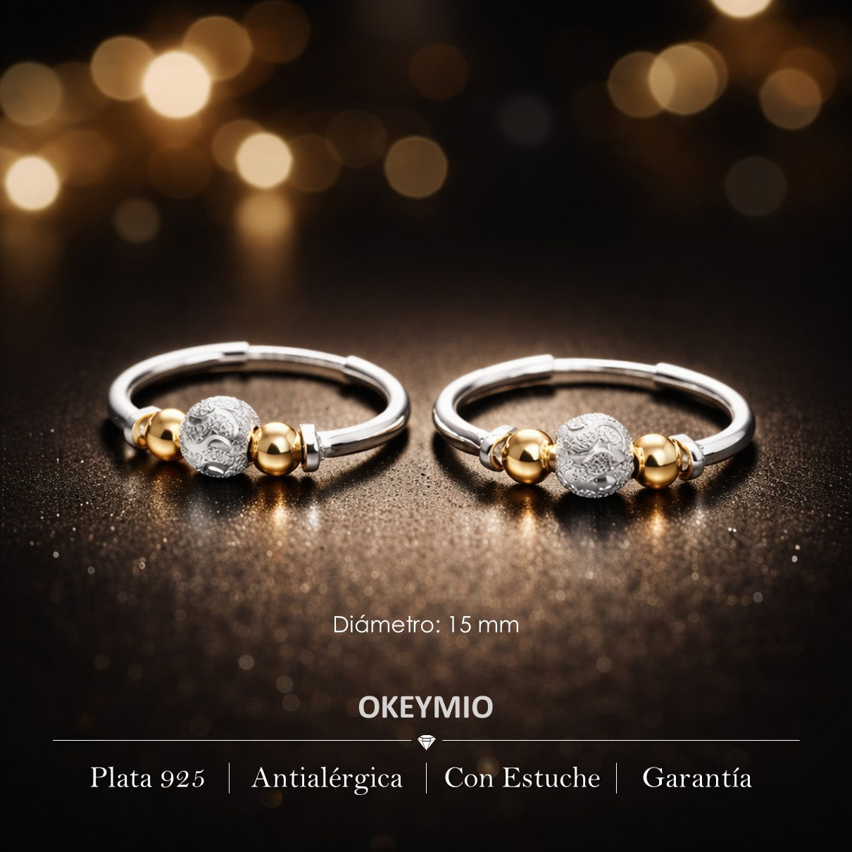 Candongas En Oro 18K y Plata 925 -15 mm