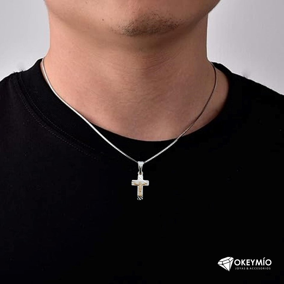 Dije y Cadena Con Cruz En Oro Plata 925 Unisex