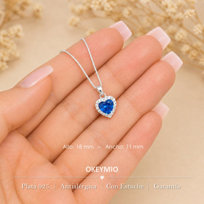 Dije Corazón Azul Plata 925 Con Circones Brillantes