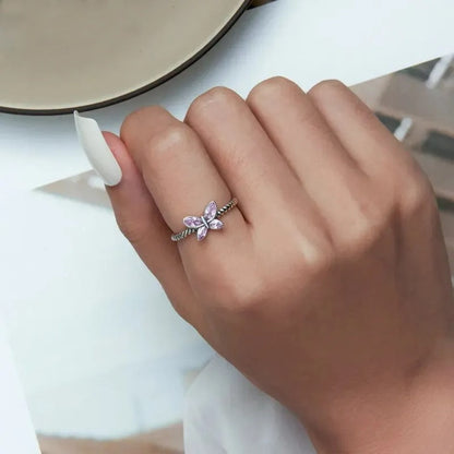 Anillo Ajustable Mariposa De Cristal Plata 925