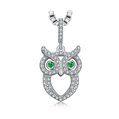 Cadena Con Dije Buho y Circones En Plata 925