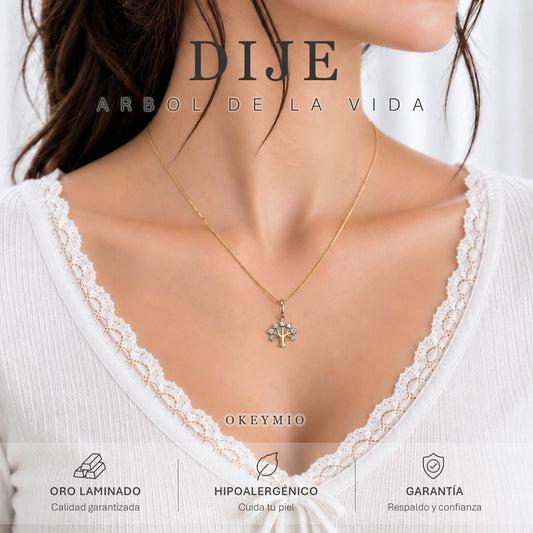 Dije Árbol De La Vida Bicolor Flores Oro Laminado 18k Mujer
