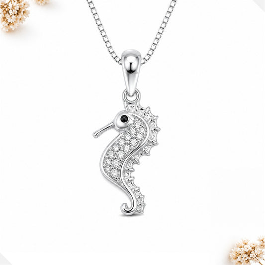 Dije Y Collar Caballito De Mar Plata 925 Con Cristales