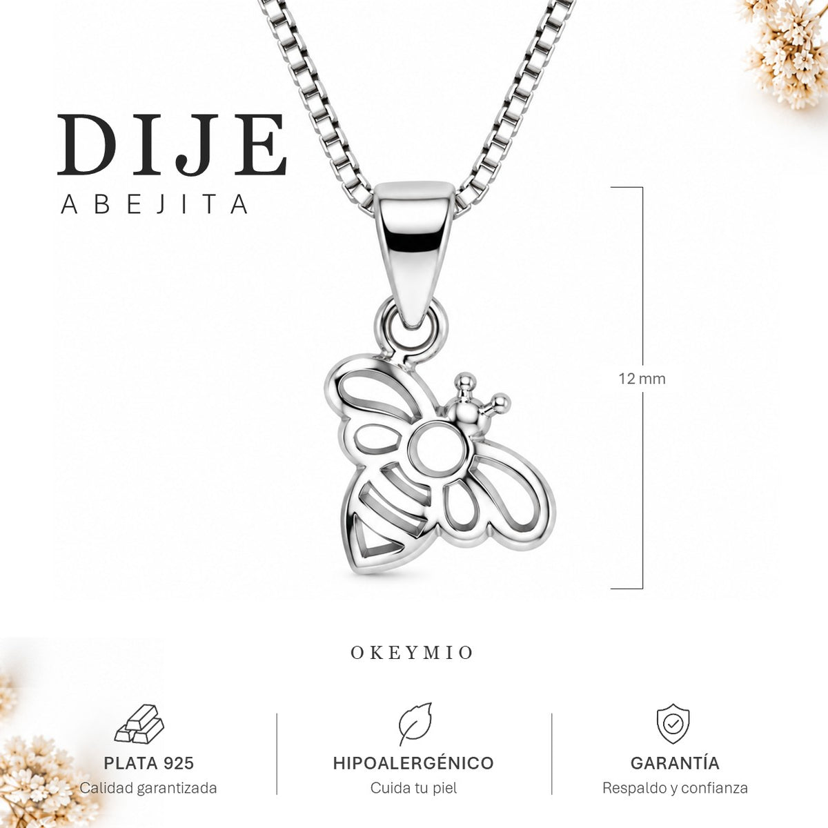 Dije Abeja En Plata 925 Con Cadena Para Mujer