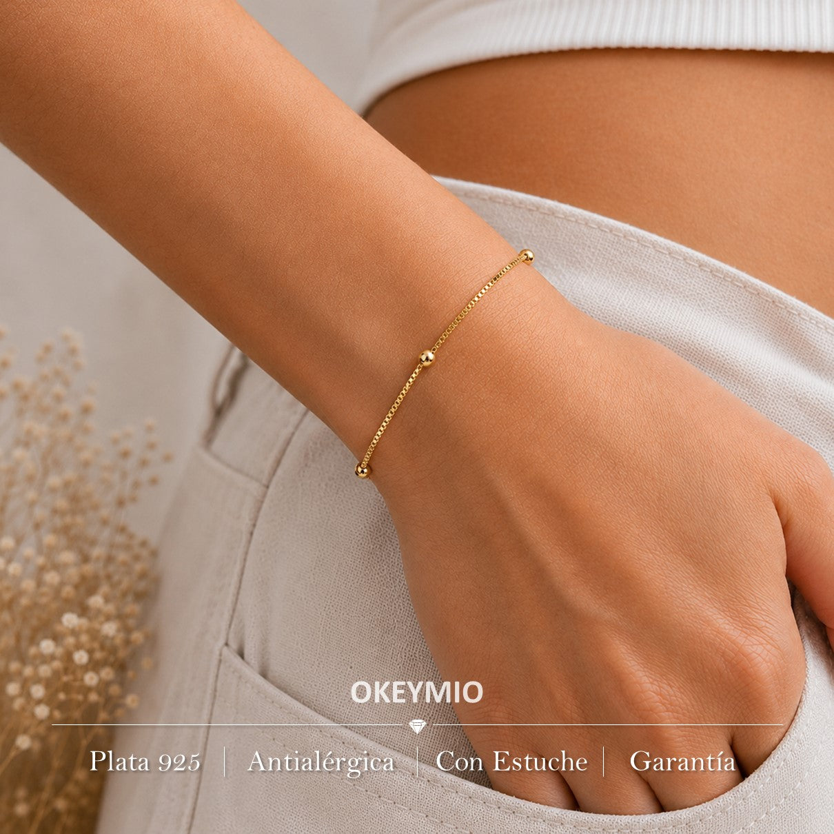 Pulsera Veneciana Con balines Oro Laminado 18k