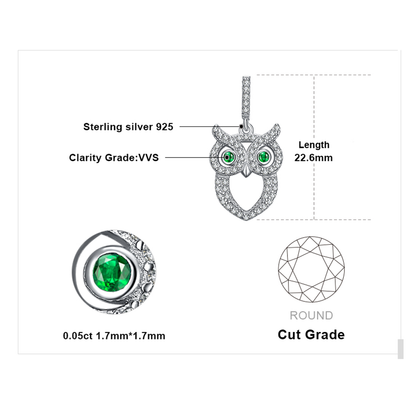 Cadena Con Dije Buho y Circones En Plata 925