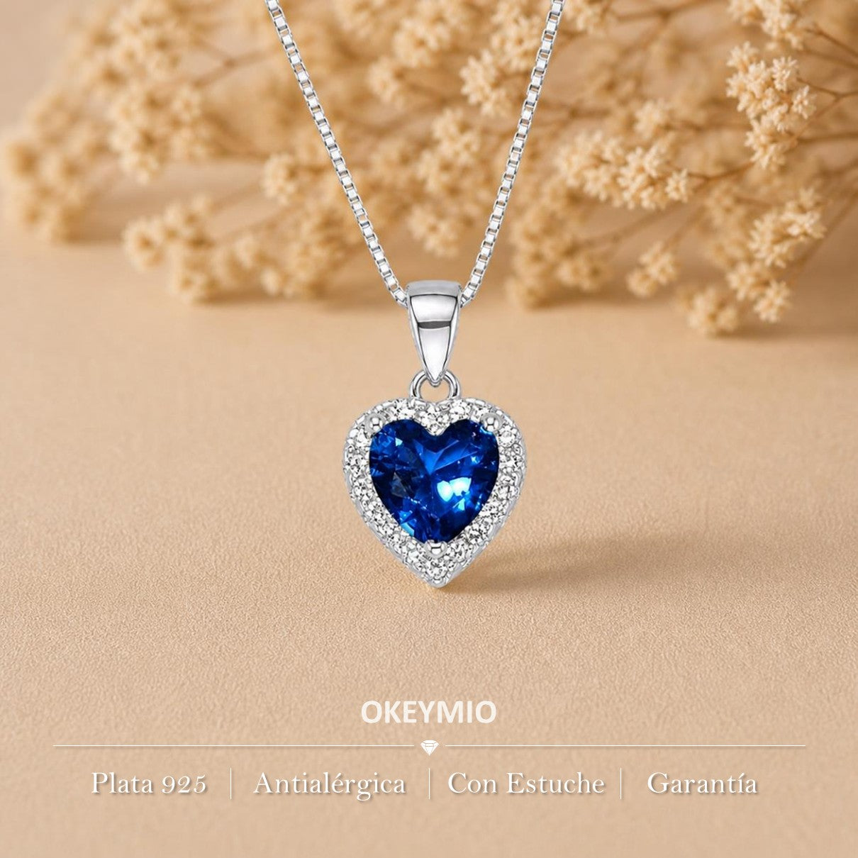 Dije Corazón Azul Plata 925 Con Circones Brillantes