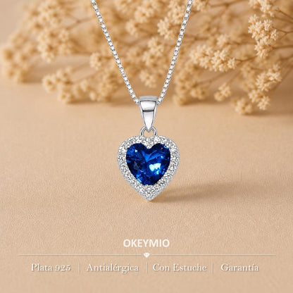 Dije Corazón Azul Plata 925 Con Circones Brillantes
