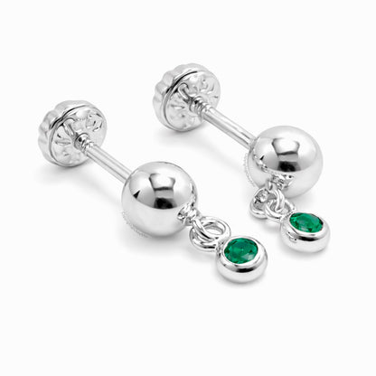 Aretes Topos Modernos Plata 925 Hipoalergénicos Circon Verde