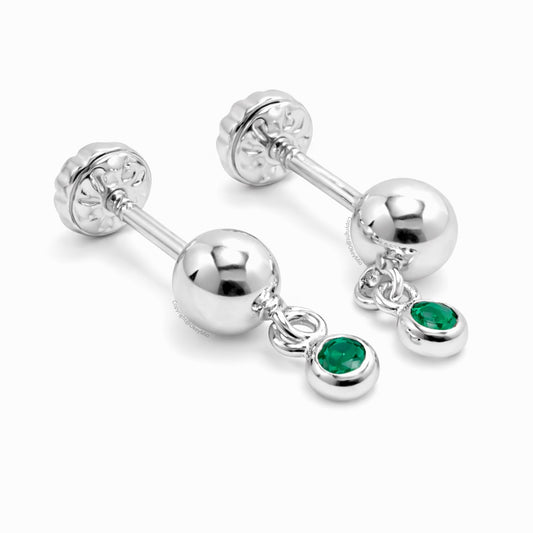 Aretes Topos Modernos Plata 925 Hipoalergénicos Circon Verde