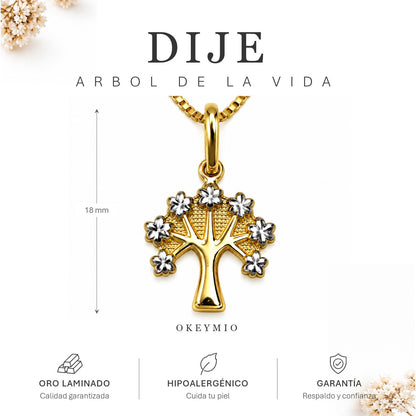 Dije Árbol De La Vida Bicolor Flores Oro Laminado 18k Mujer