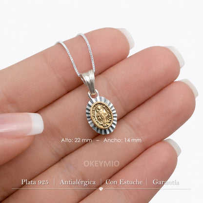Dije y Cadena Virgen Guadalupe Plata 925 Oro laminado 18k
