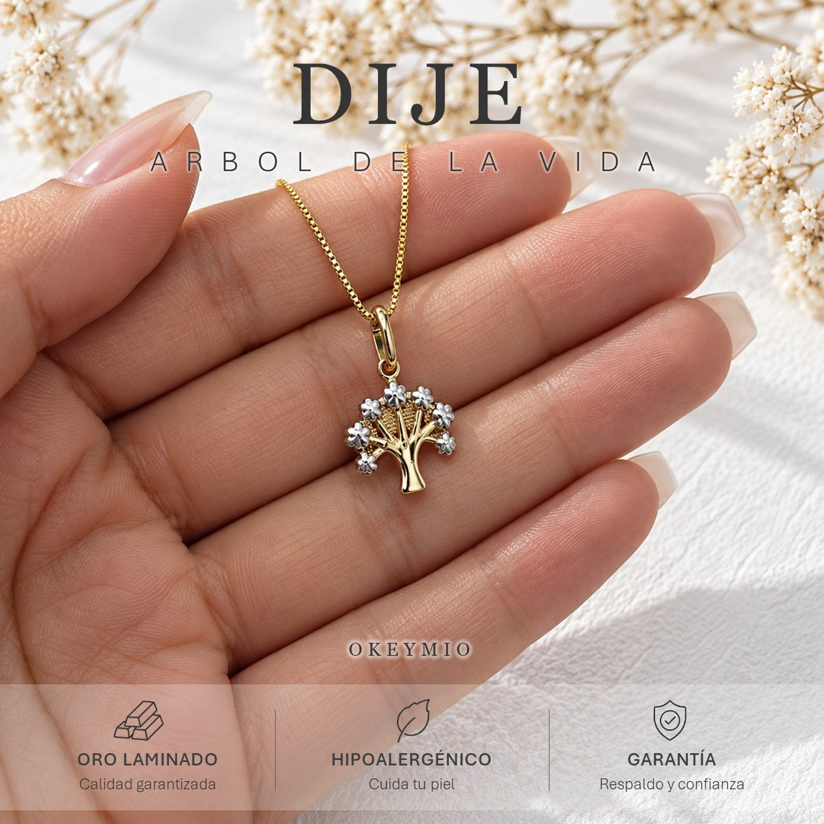 Dije Árbol De La Vida Bicolor Flores Oro Laminado 18k Mujer