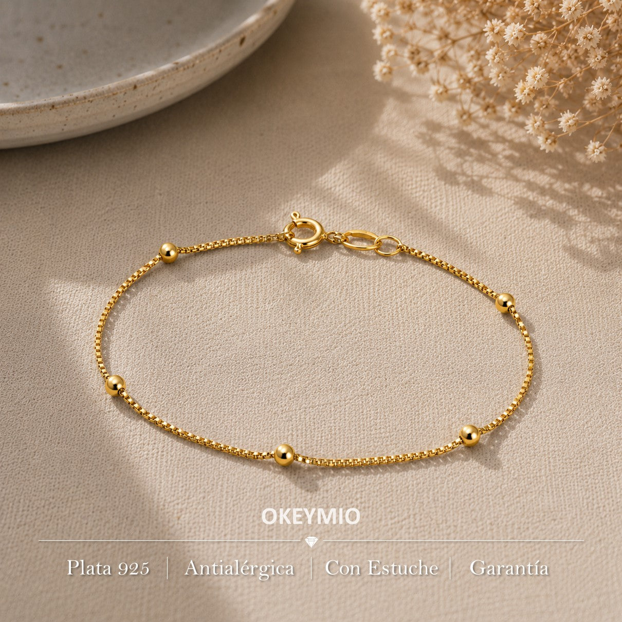 Pulsera Veneciana Con balines Oro Laminado 18k