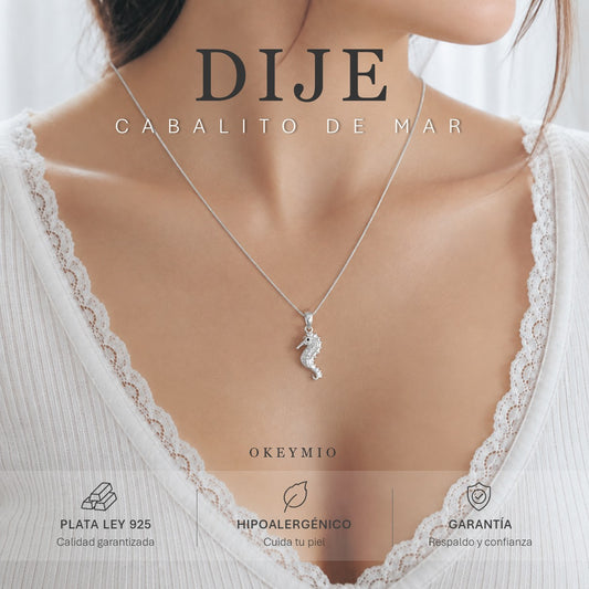 Dije Y Collar Caballito De Mar Plata 925 Con Cristales