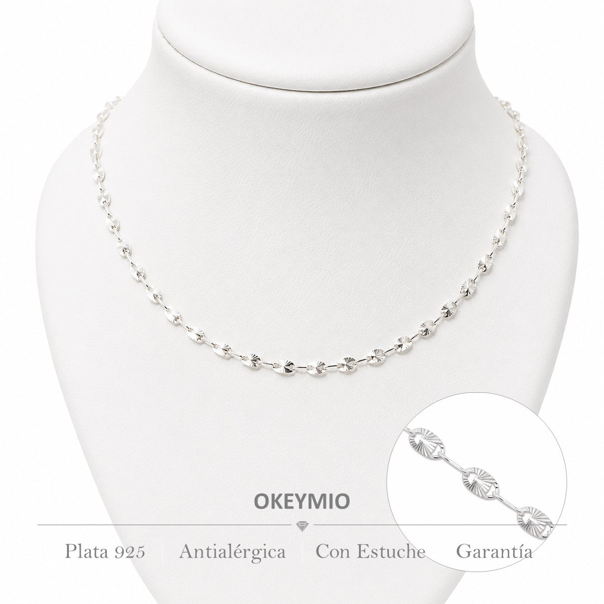 Cadena Plata 925 Diamantada Con Eslabones Ovalados Brillo Italiano (45cm)