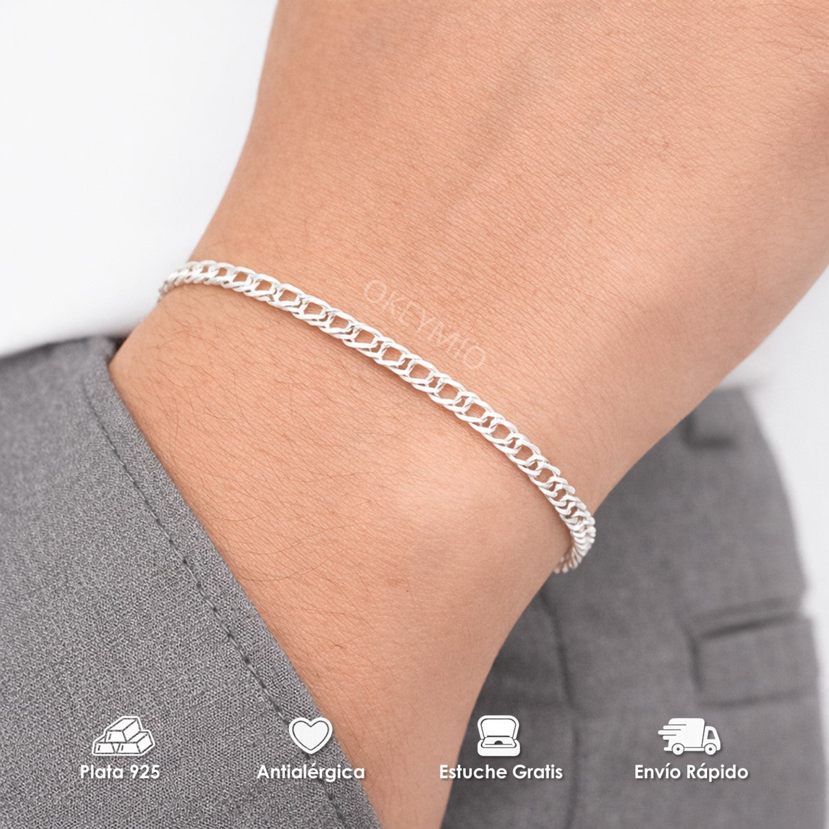 Pulsera Combinada En Plata 925 Hombre Mujer Italiana