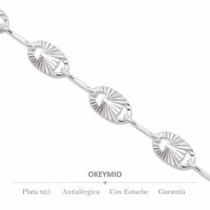 Cadena Plata 925 Diamantada Con Eslabones Ovalados Brillo Italiano (45cm)