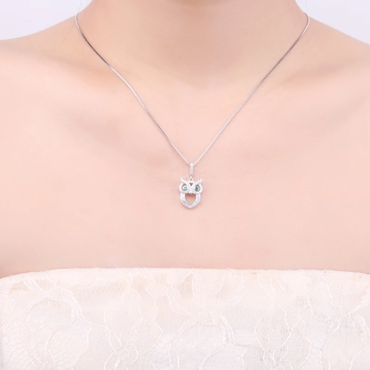 Cadena Con Dije Buho y Circones En Plata 925