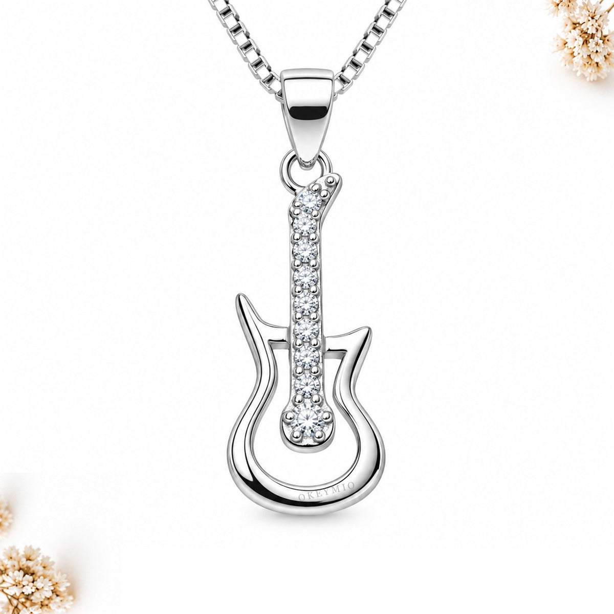 Dije Guitarra Plata 925 Con Cadena