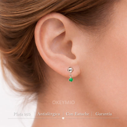 Aretes Topos Modernos Plata 925 Hipoalergénicos Circon Verde