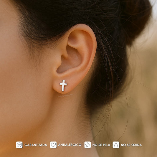 Aretes Cruz En Plata 925 Para Niña o Mujer