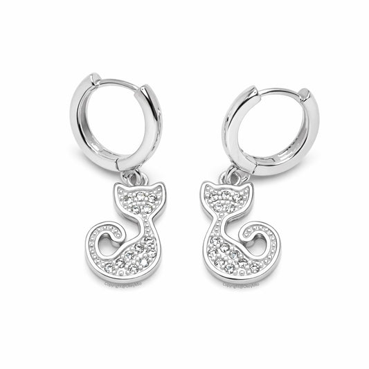 Aretes De Gato En Plata 925 Con Circones