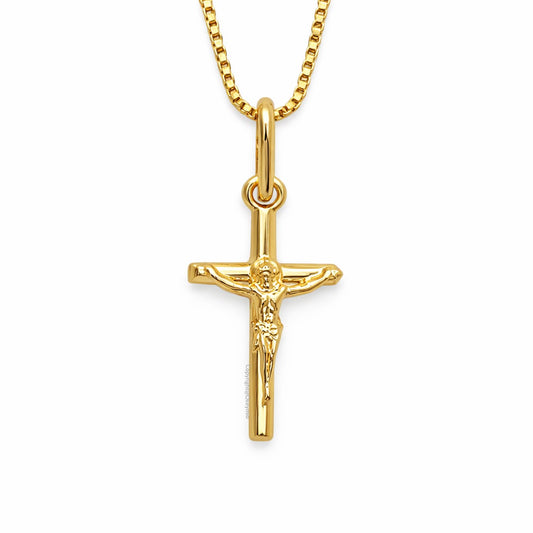 Dije y Cadena Cruz Jesus Oro Laminado Unisex