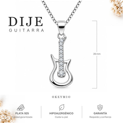 Dije Guitarra Plata 925 Con Cadena