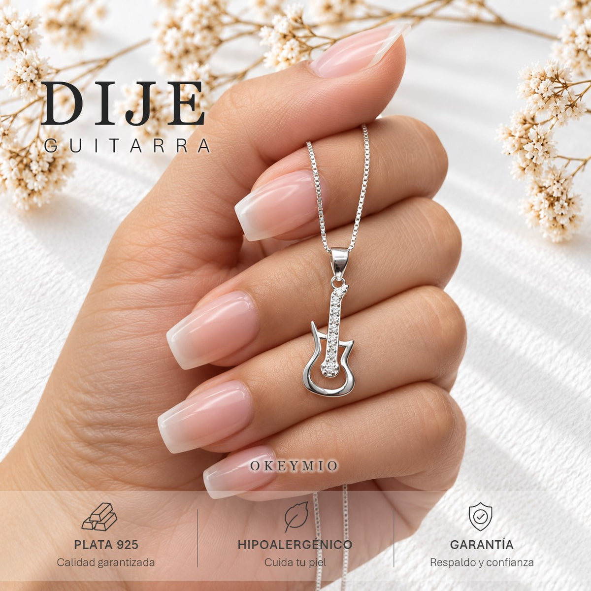 Dije Guitarra Plata 925 Con Cadena
