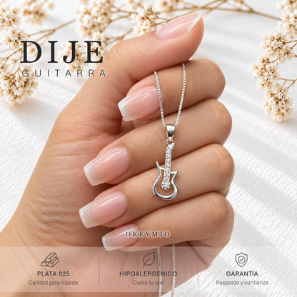 Dije Guitarra Plata 925 Con Cadena