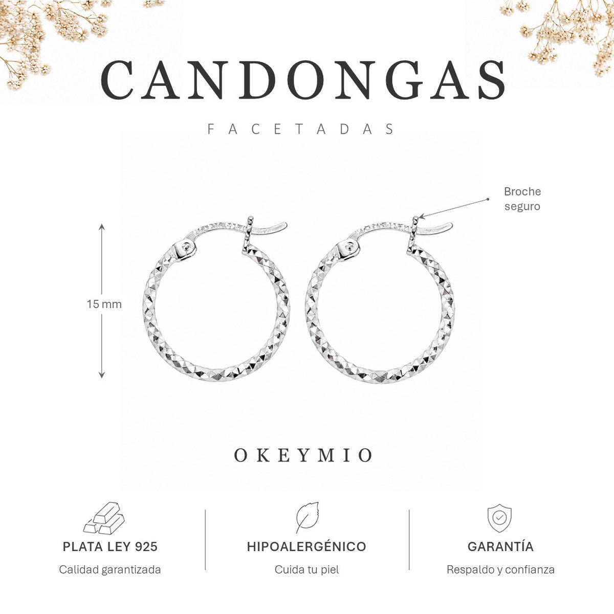 Aretes Aro Candonga En Plata 925 (15 mm)