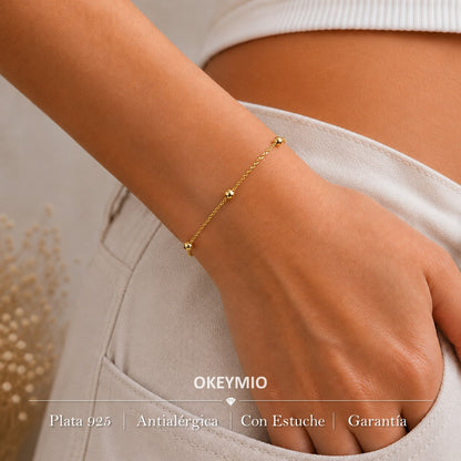 Pulsera Singapur Con balines En Oro Laminado 18k