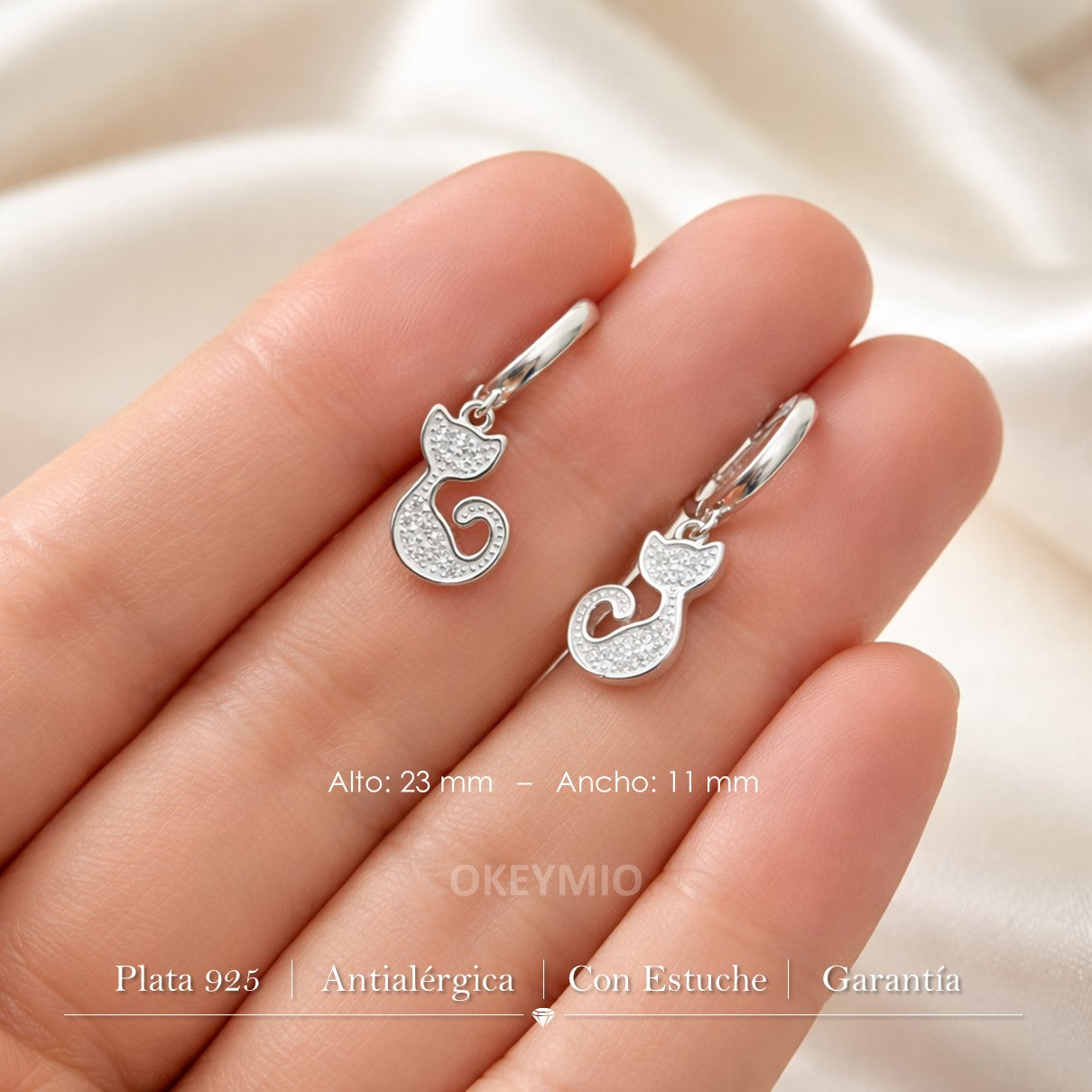 Aretes De Gato En Plata 925 Con Circones
