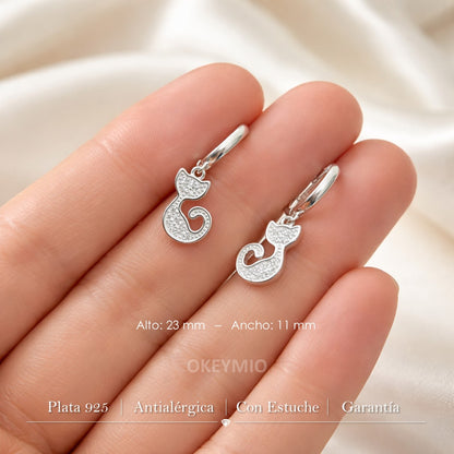 Aretes De Gato En Plata 925 Con Circones