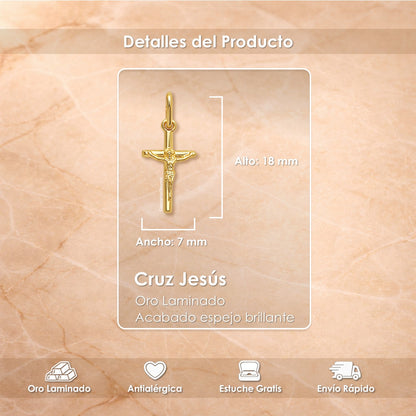 Dije y Cadena Cruz Jesus Oro Laminado Unisex