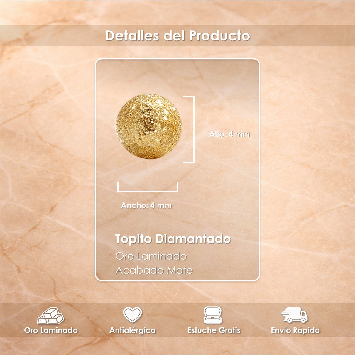 Aretes Topitos Oro Laminado Esfera Diamantada