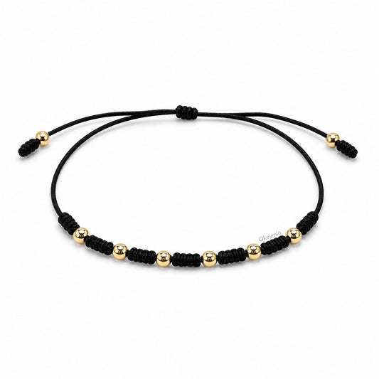 Pulsera Tejida Con Balines En Oro Laminado 18k