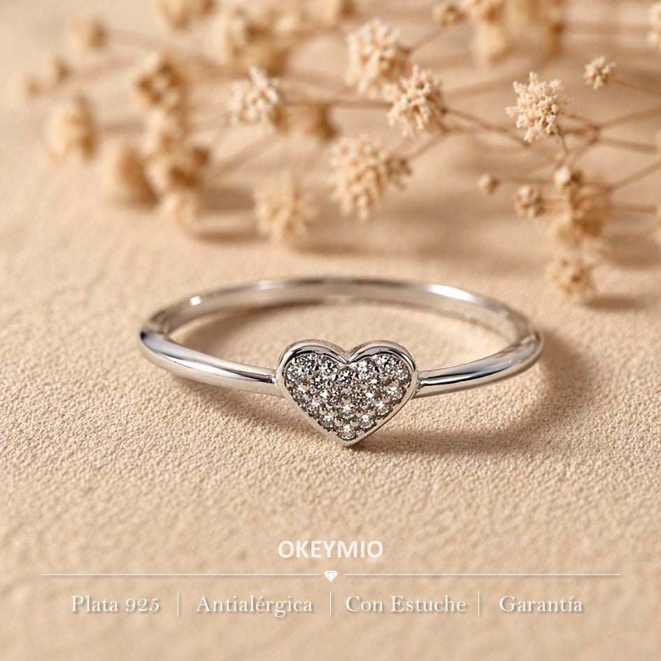 Anillo Ajustable Corazón En Plata 925